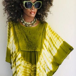 NWT Olive Tie Dye CAFTAN Angel Sleeve TUNI…